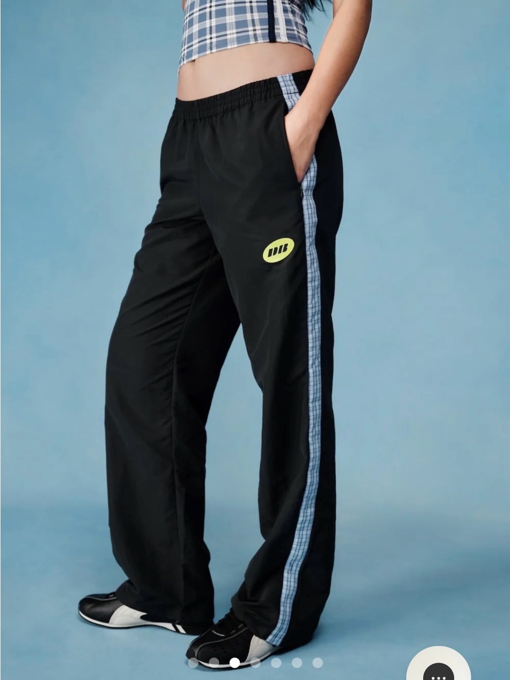 NWOT Dairy boy washed black blue plaid track pants size small